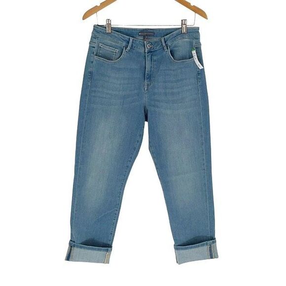 Elliott Lauren Womens Mid-Rise Stretch Cuffed Crop Jeans Blue Denim Size 10 NWT - Picture 1 of 10